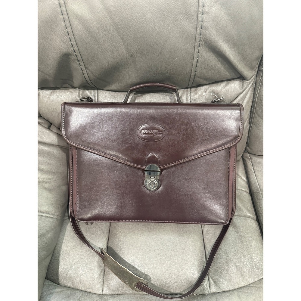 Bugatti Leather Briefcase Messenger Bag‎ Dark Brown Full Grain Work Laptop